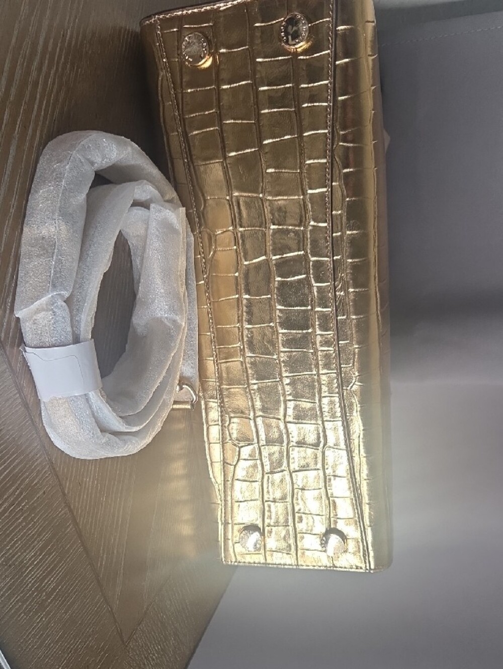 Metallic Gold Croc-Embossed Satchel Bag - Picture 5 of 10